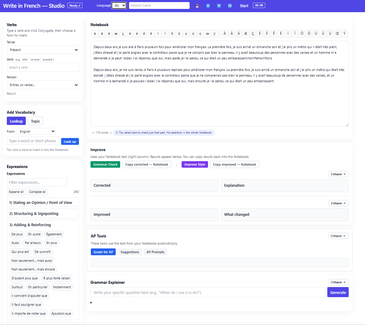 WriteIn Studio Interface
